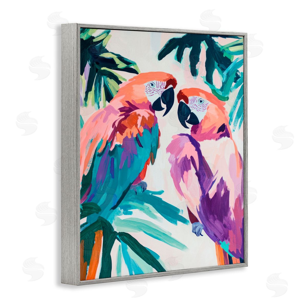 Sisi and Seb Tropical Paradise Macaws Gray Framed Giclee Art Print