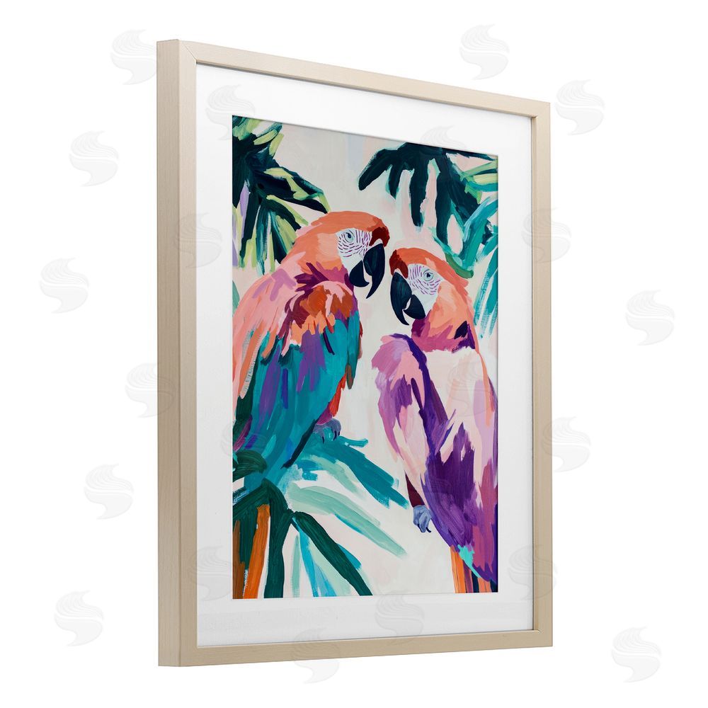 Sisi and Seb Tropical Paradise Macaws Birch Framed Print Under Glass Art