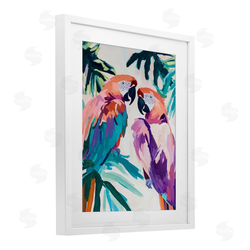 Sisi and Seb Tropical Paradise Macaws White Framed Print Under Glass Art