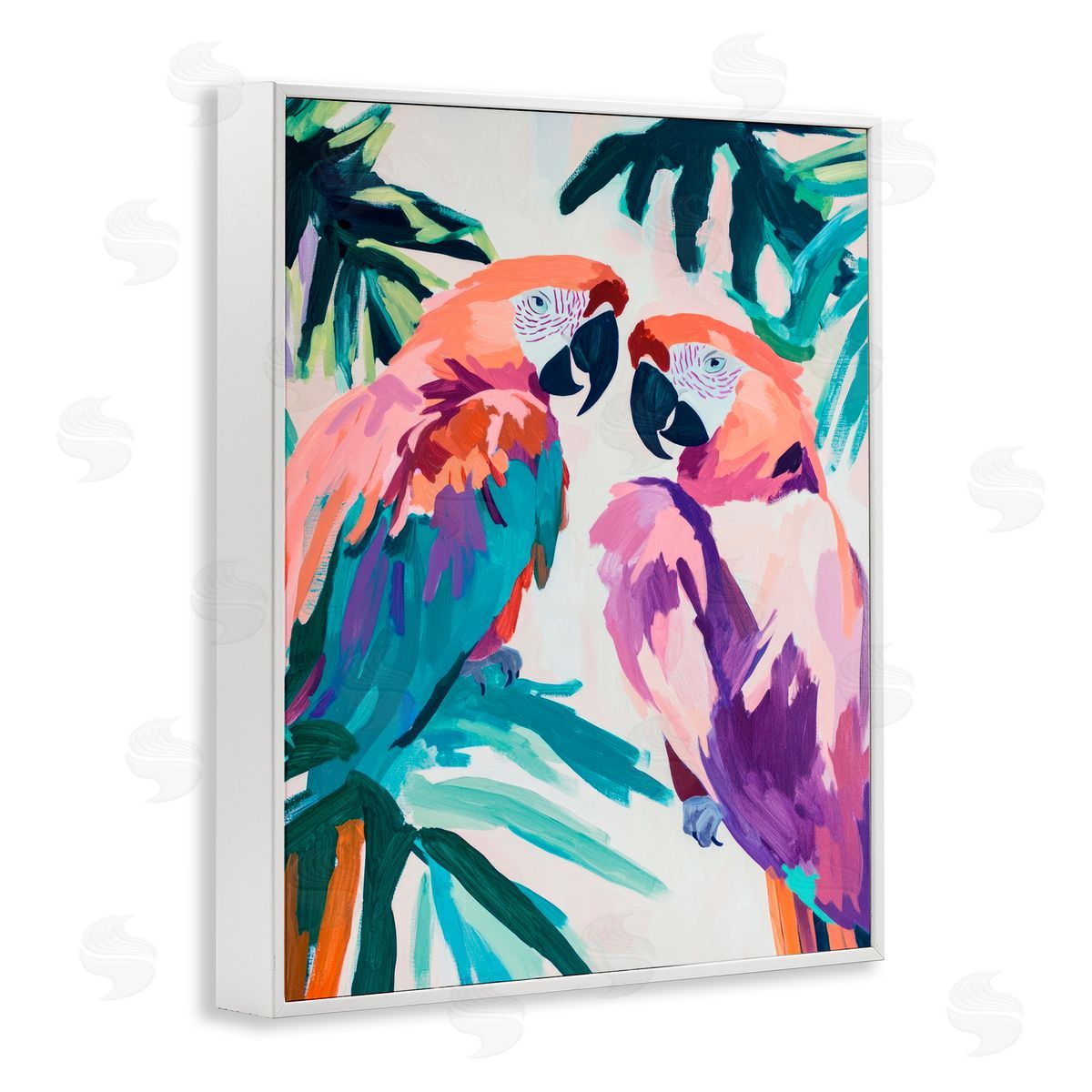 Sisi and Seb Tropical Paradise Macaws White Frame Giclee Art Print