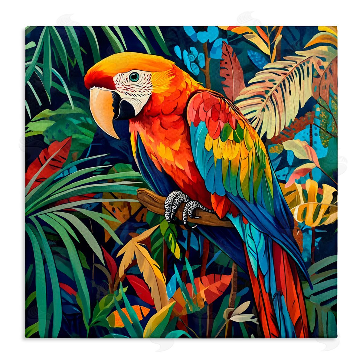 LSR Design Studio Jungle Parrot Amid Leaves Canvas Wall Art Print