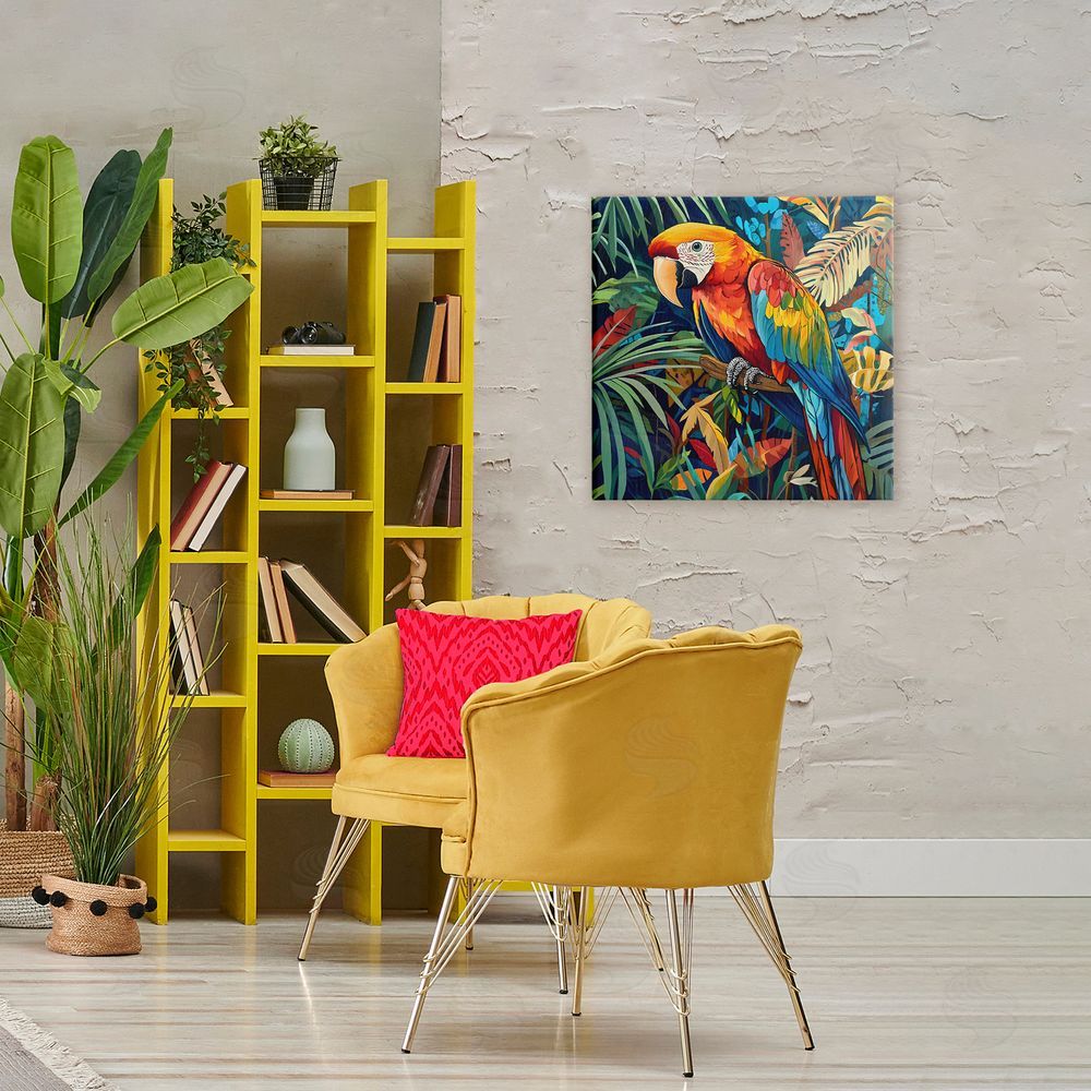 LSR Design Studio Jungle Parrot Amid Leaves Printed Wall Art in Room