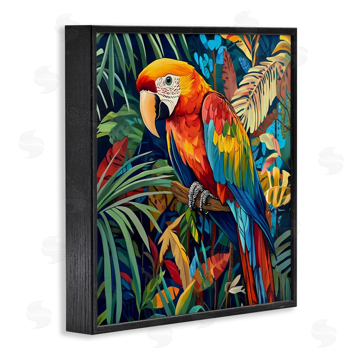 LSR Design Studio Jungle Parrot Amid Leaves Black Framed Giclee Art Print