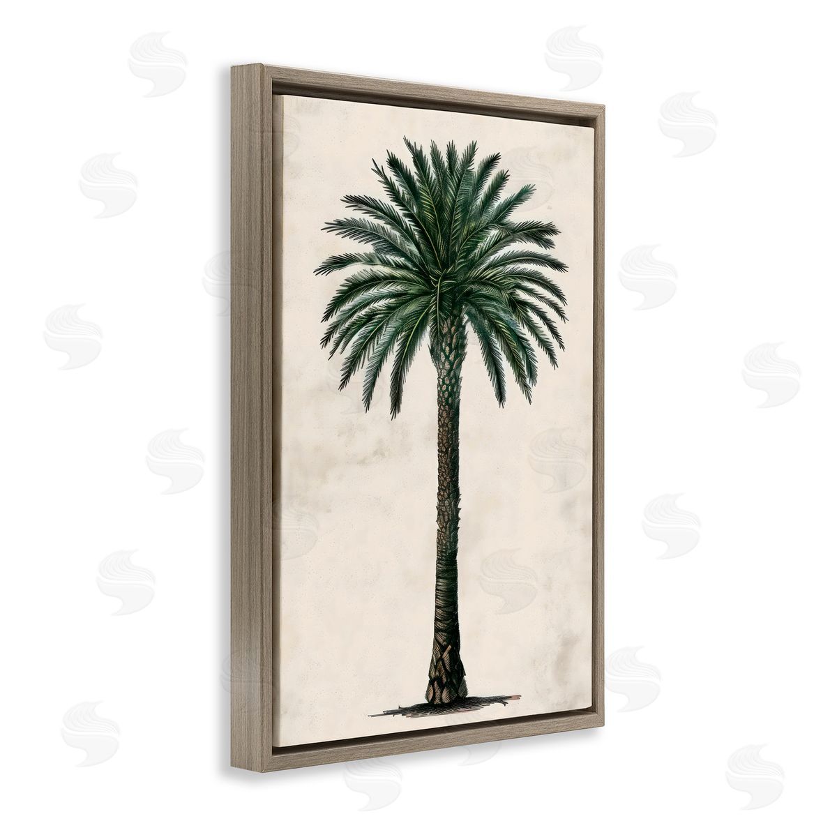 LSR Design Studio Botanical Rounded Palm Tree Brown Floating Frame Canvas Art Print