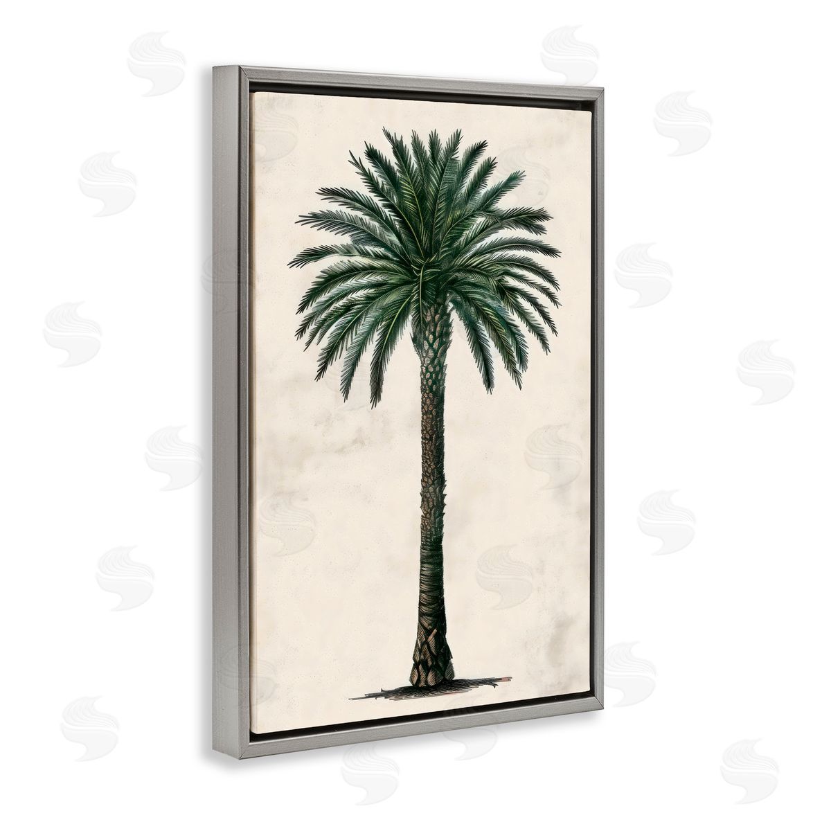 LSR Design Studio Botanical Rounded Palm Tree Gray Floating Frame Canvas Art Print