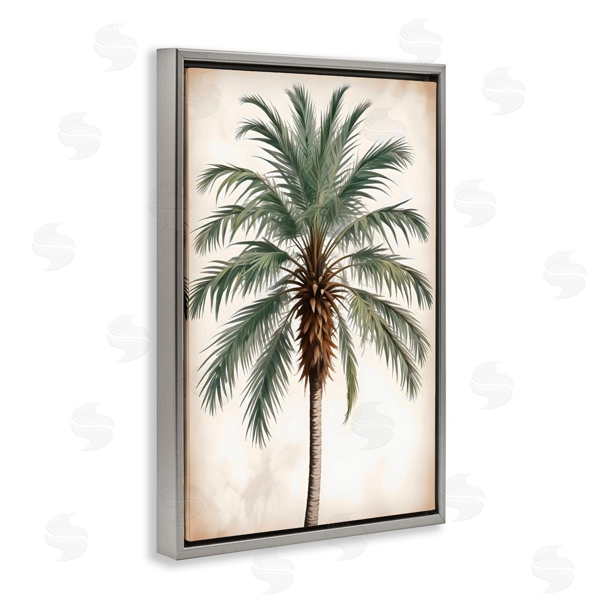 LSR Design Studio Centered Feathered Palm Gray Floating Frame Canvas Art Print