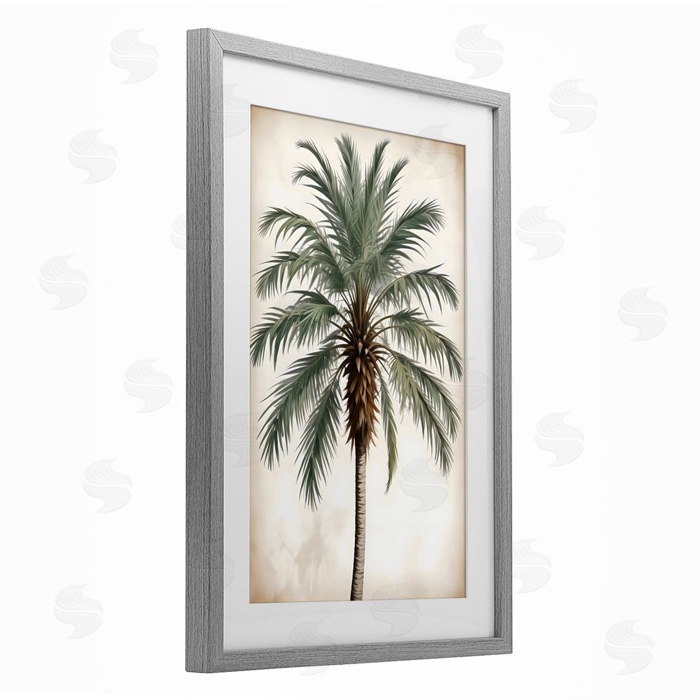 LSR Design Studio Centered Feathered Palm Gray Framed Print Under Glass Art