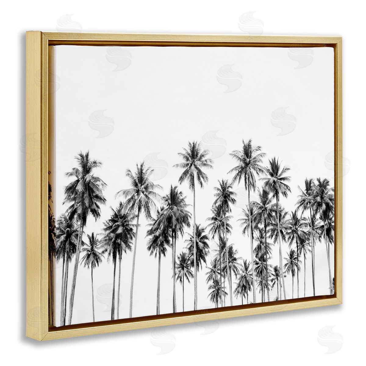 Sisi and Seb Palm Trees Paradise in Monochrome Gold Floating Frame Canvas Art Print