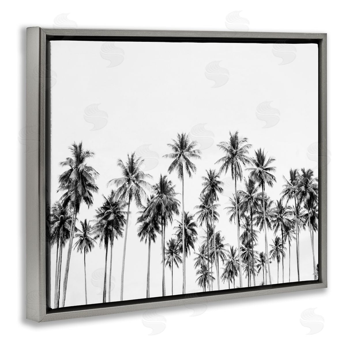 Sisi and Seb Palm Trees Paradise in Monochrome Gray Floating Frame Canvas Art Print