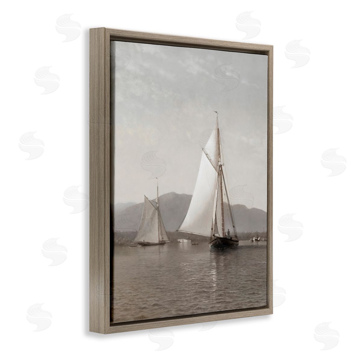 Riley B Soft Vintage Coastal Boat Brown Floating Frame Canvas Art Print