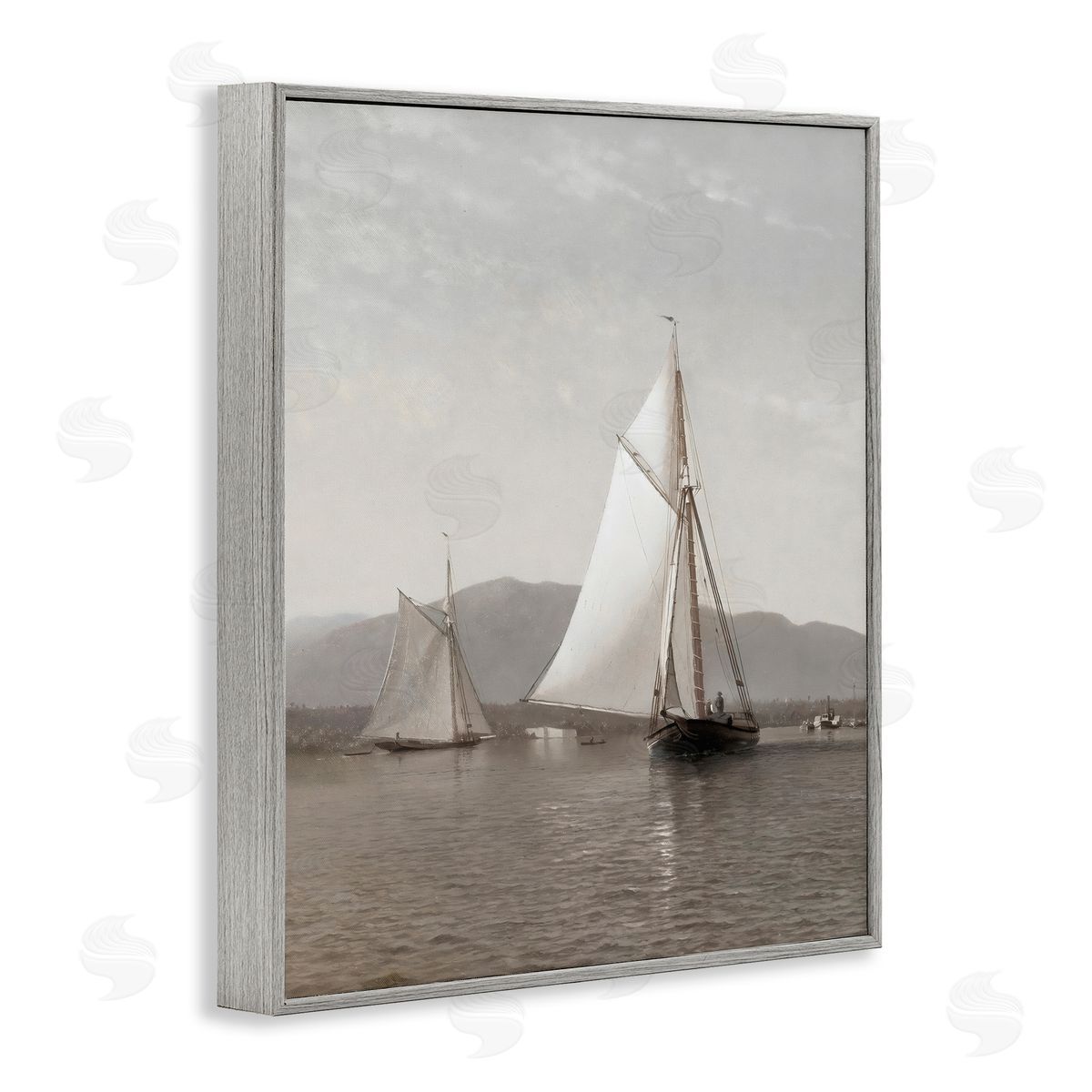 Riley B Soft Vintage Coastal Boat Gray Framed Giclee Art Print