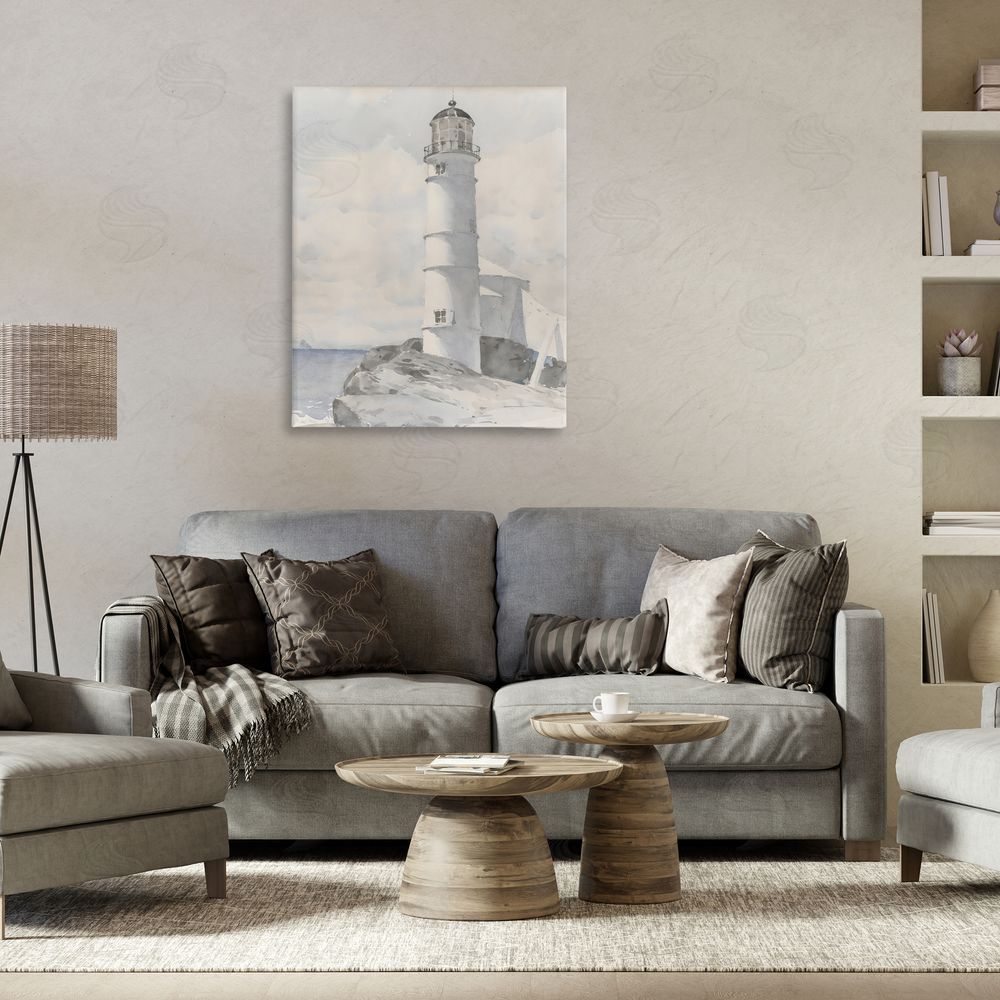 Riley B Soft Vintage Coastal Lighthouse Printed Wall Art in Room