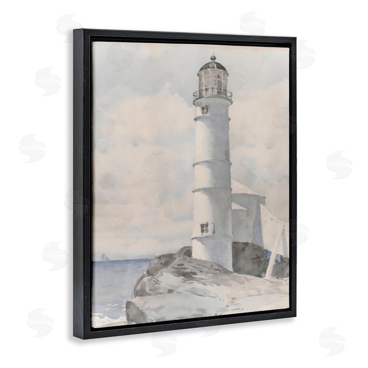 Riley B Soft Vintage Coastal Lighthouse Black Floating Frame Canvas Wall Art Print