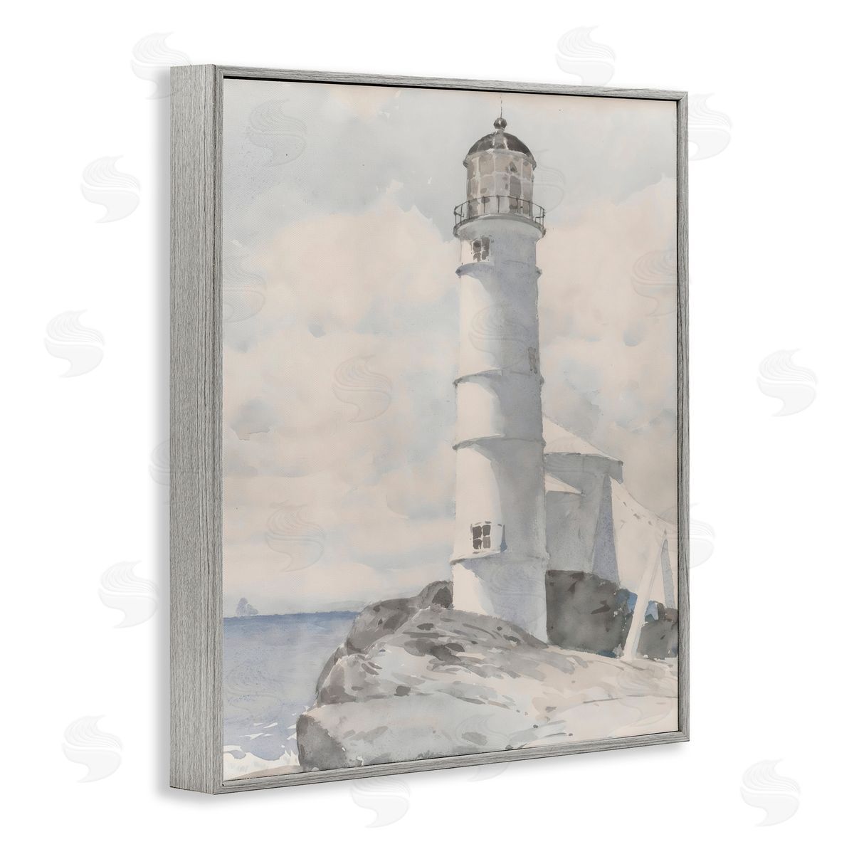 Riley B Soft Vintage Coastal Lighthouse Gray Framed Giclee Art Print