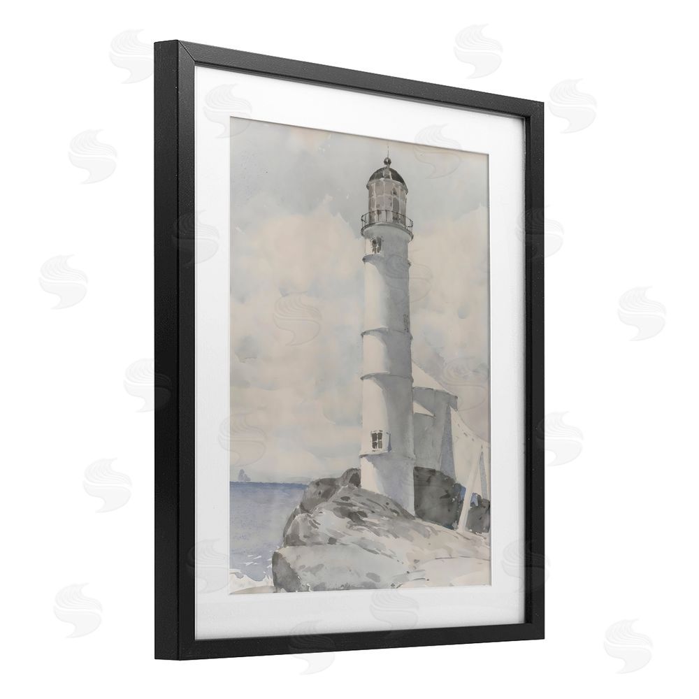 Riley B Soft Vintage Coastal Lighthouse Black Framed Print Under Glass Art