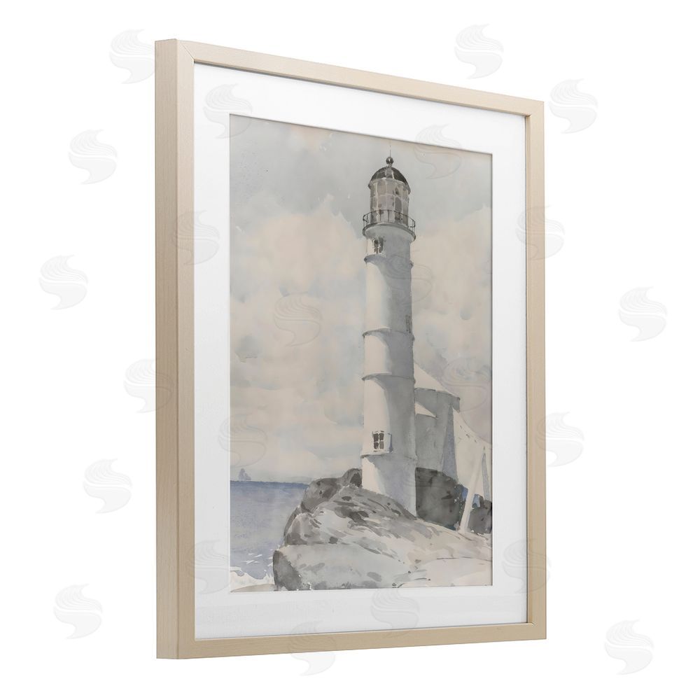 Riley B Soft Vintage Coastal Lighthouse Birch Framed Print Under Glass Art