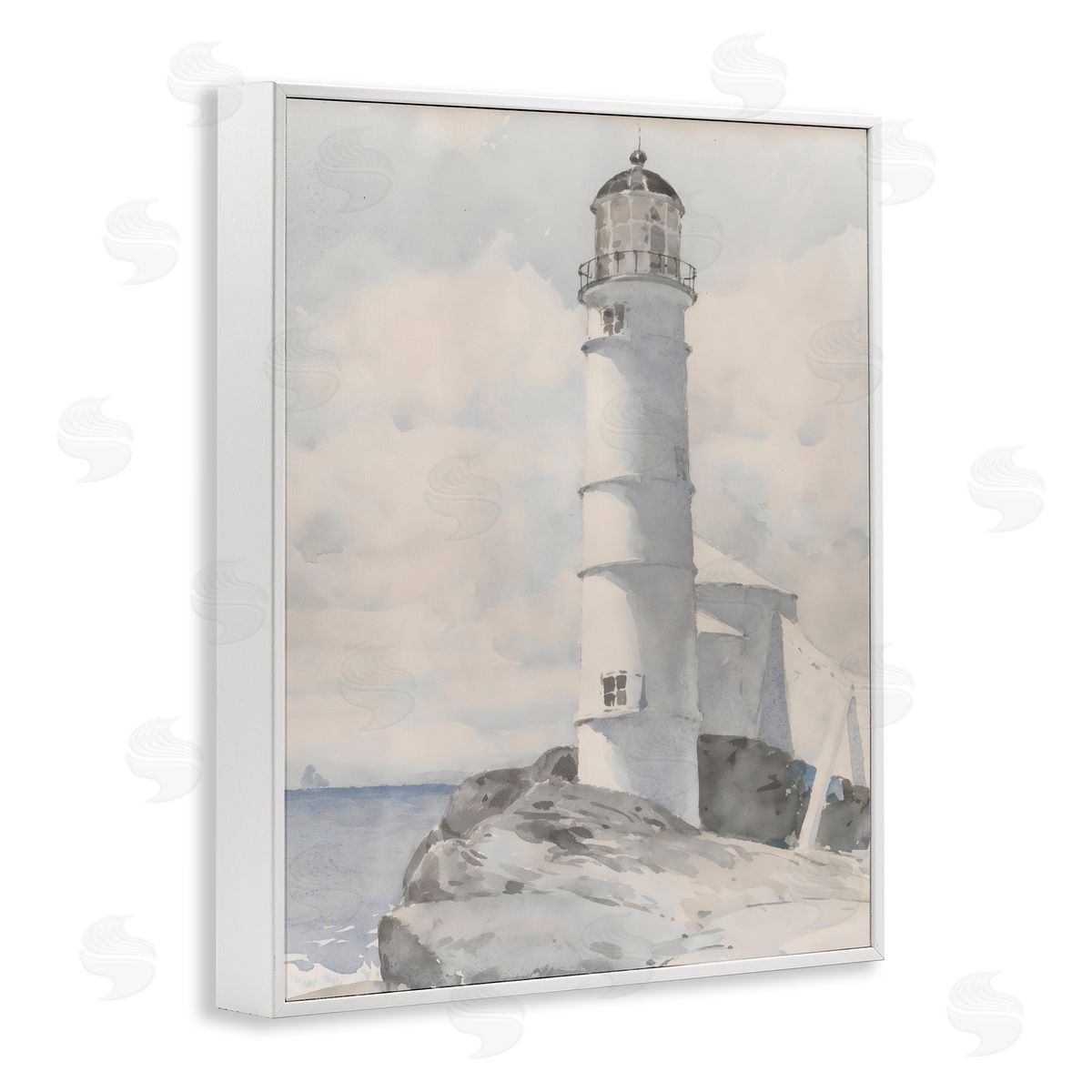 Riley B Soft Vintage Coastal Lighthouse White Frame Giclee Art Print