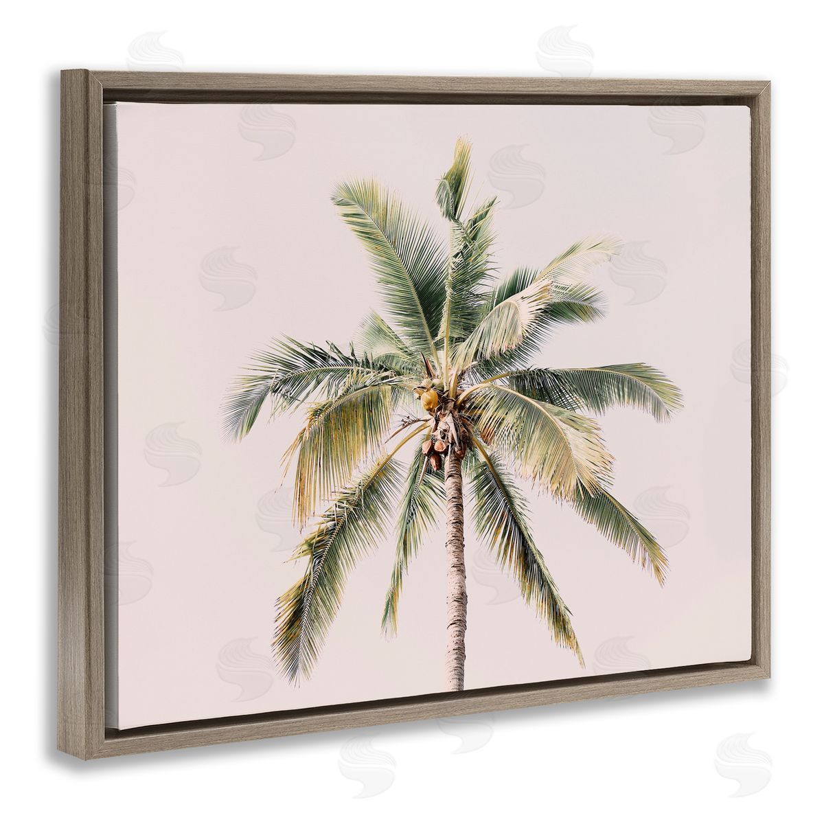 Sisi and Seb Palm Tree Underside on Pink Brown Floating Frame Canvas Art Print
