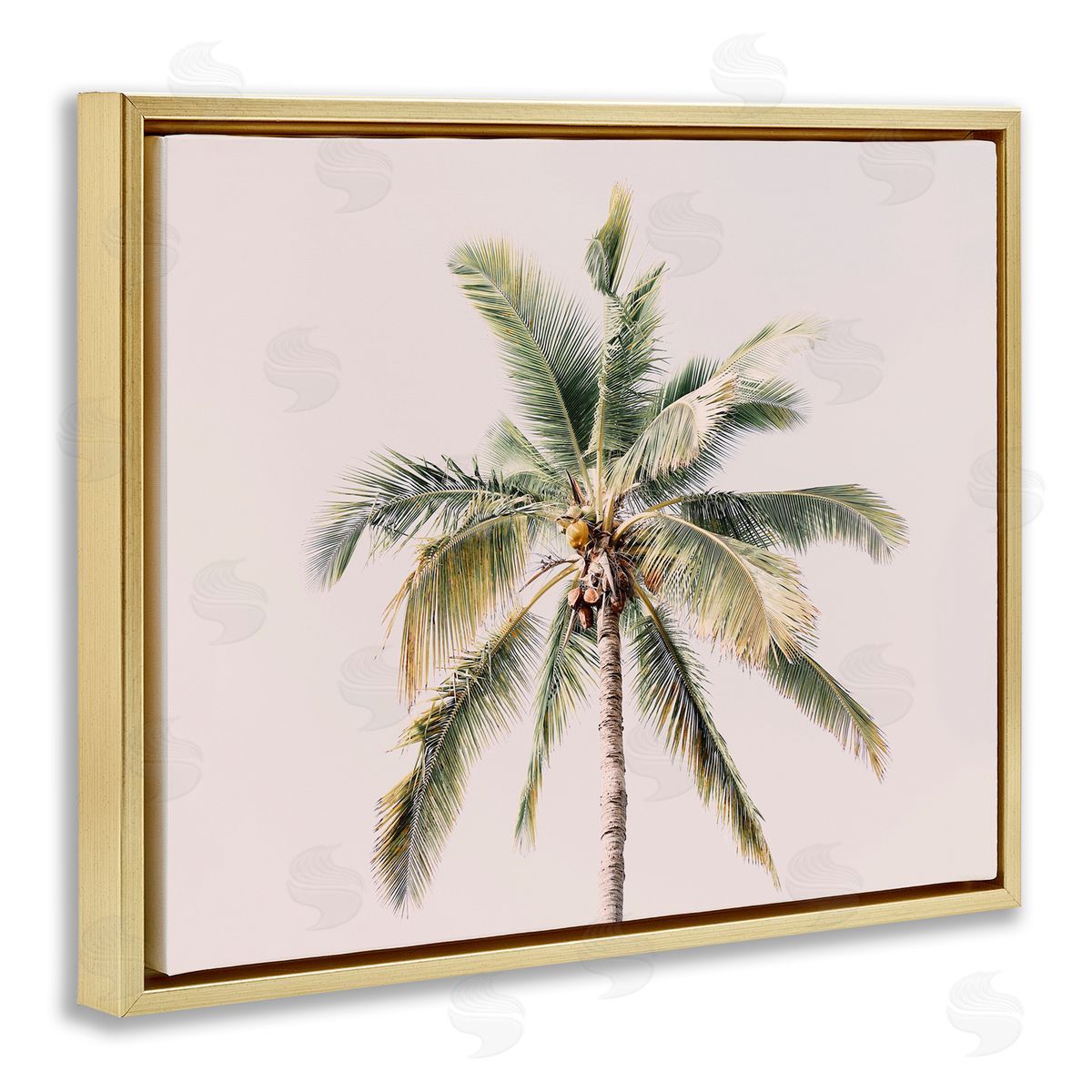 Sisi and Seb Palm Tree Underside on Pink Gold Floating Frame Canvas Art Print