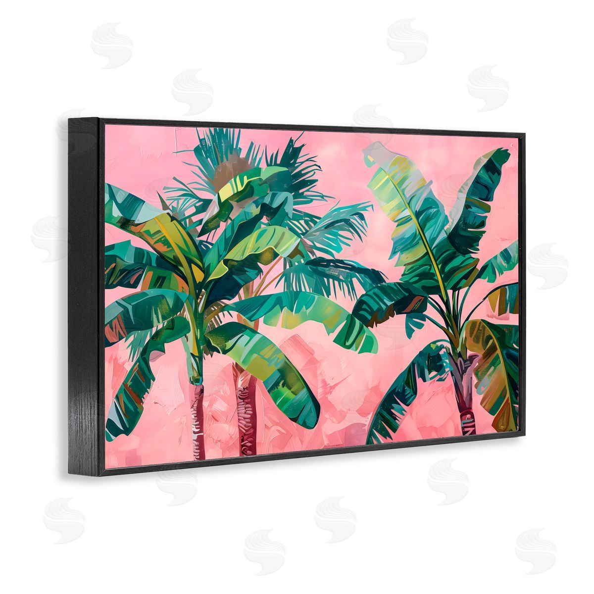 LSR Design Studio Palm Tree Tops on Pink Black Framed Giclee Art Print