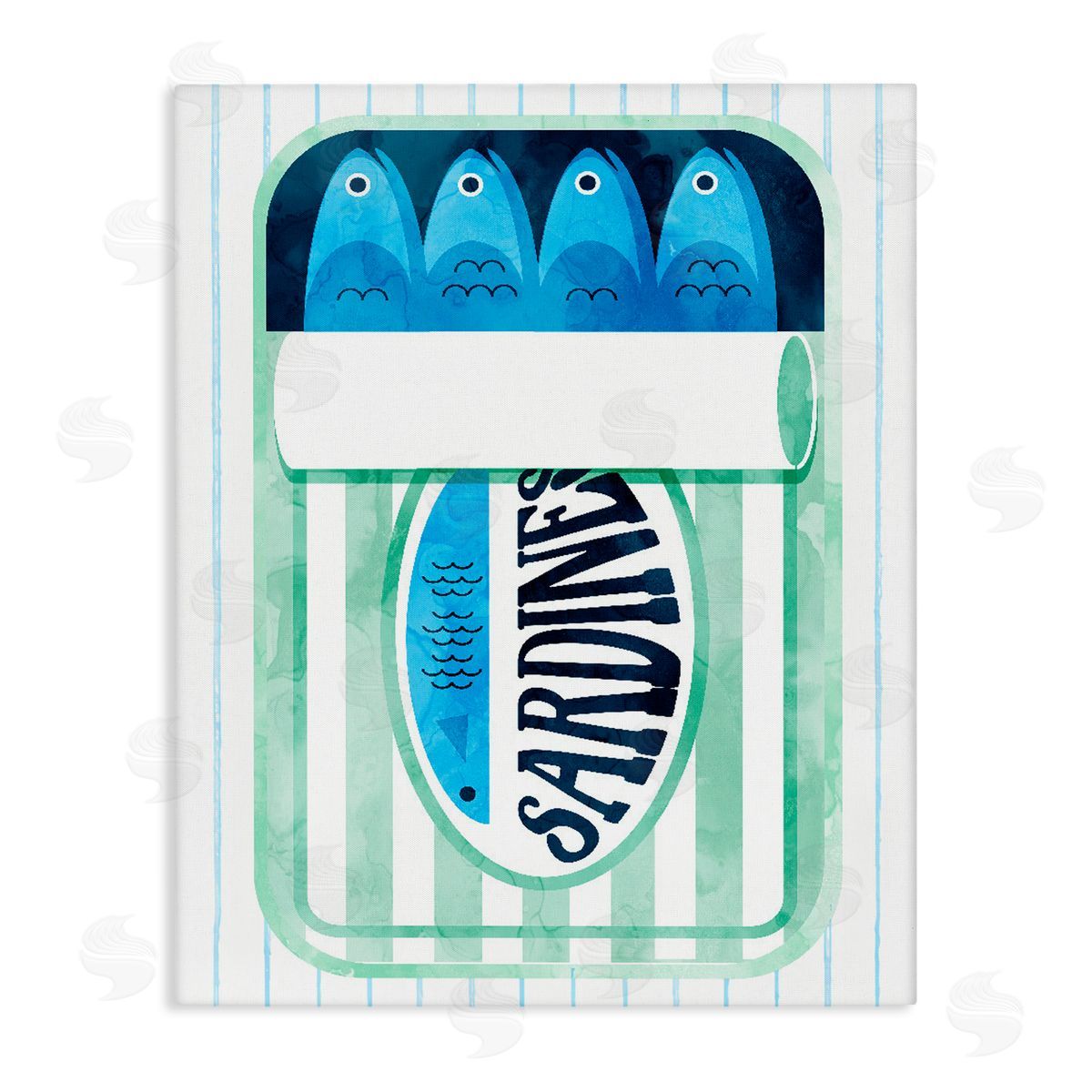 Lil' Rue Canned Sardines on Stripes Canvas Wall Art Print