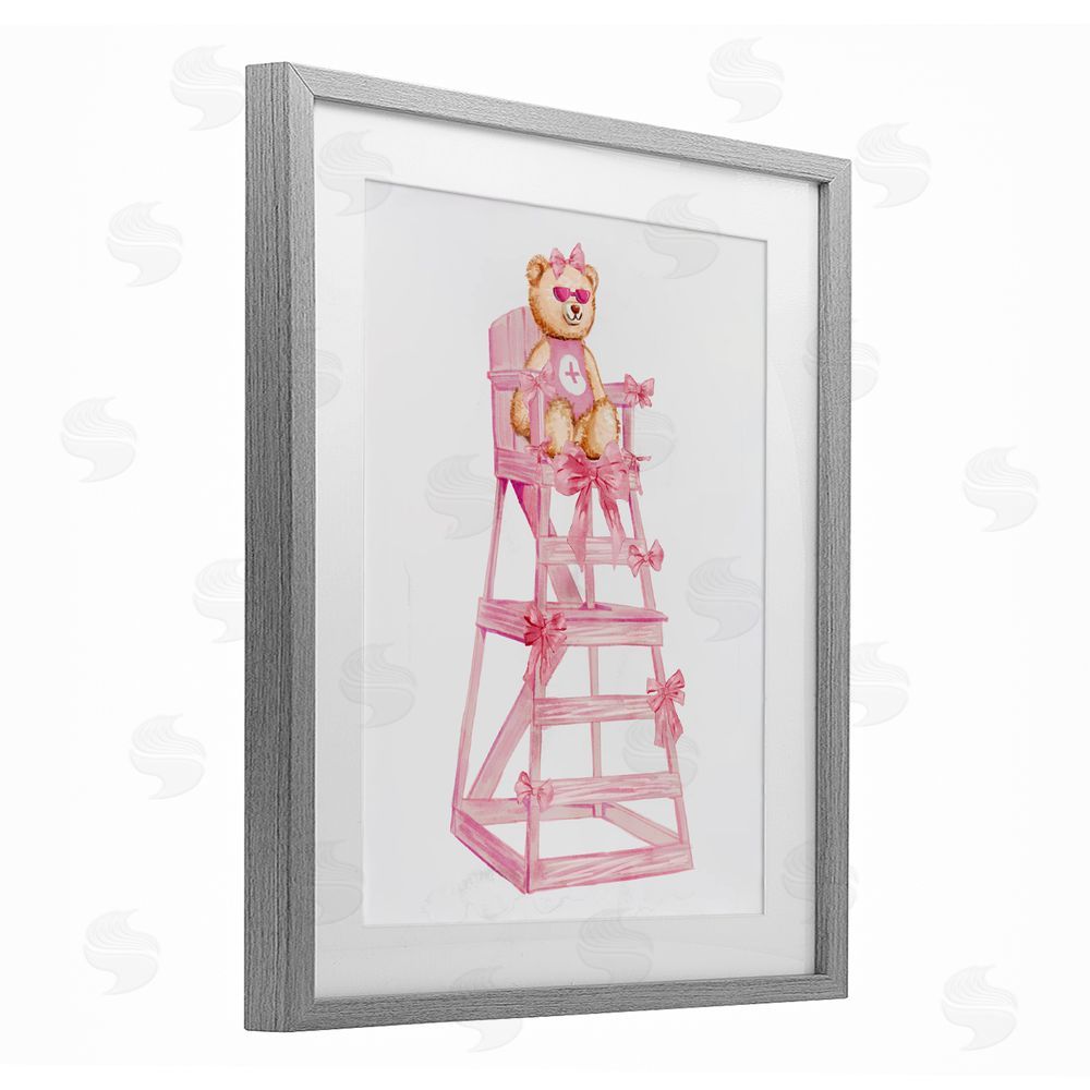 Ziwei Li Teddy Bear Life Guard Gray Framed Print Under Glass Art