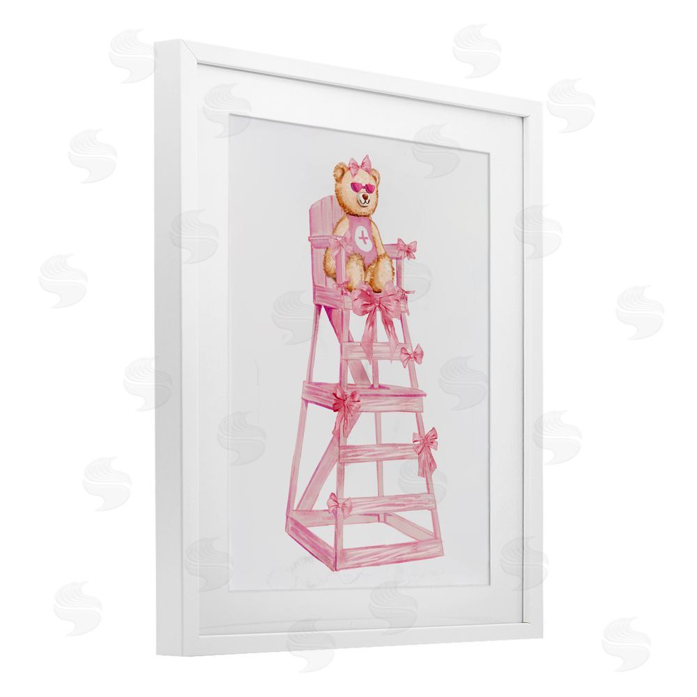 Ziwei Li Teddy Bear Life Guard White Framed Print Under Glass Art