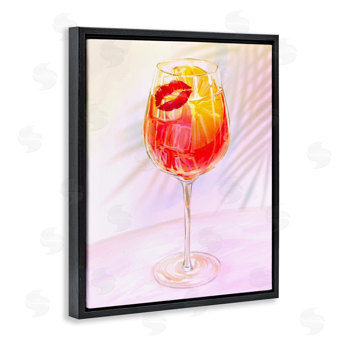 Ziwei Li Summery Citrus Cocktail with Lips Black Floating Frame Canvas Wall Art Print