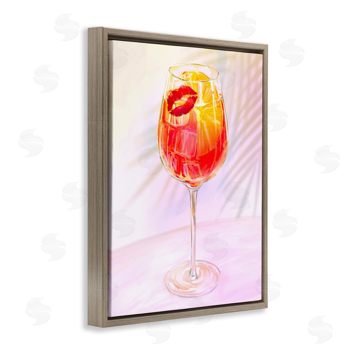 Ziwei Li Summery Citrus Cocktail with Lips Brown Floating Frame Canvas Art Print