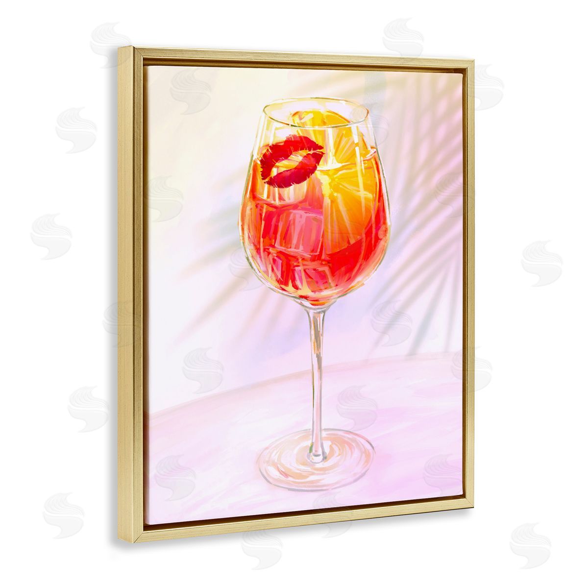 Ziwei Li Summery Citrus Cocktail with Lips Gold Floating Frame Canvas Art Print