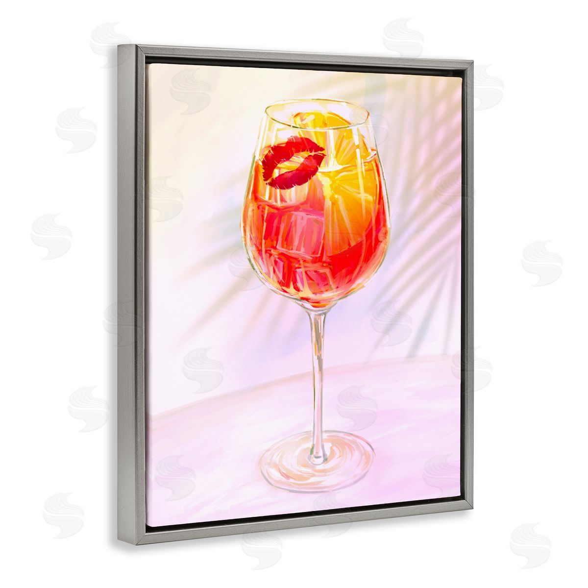 Ziwei Li Summery Citrus Cocktail with Lips Gray Floating Frame Canvas Art Print