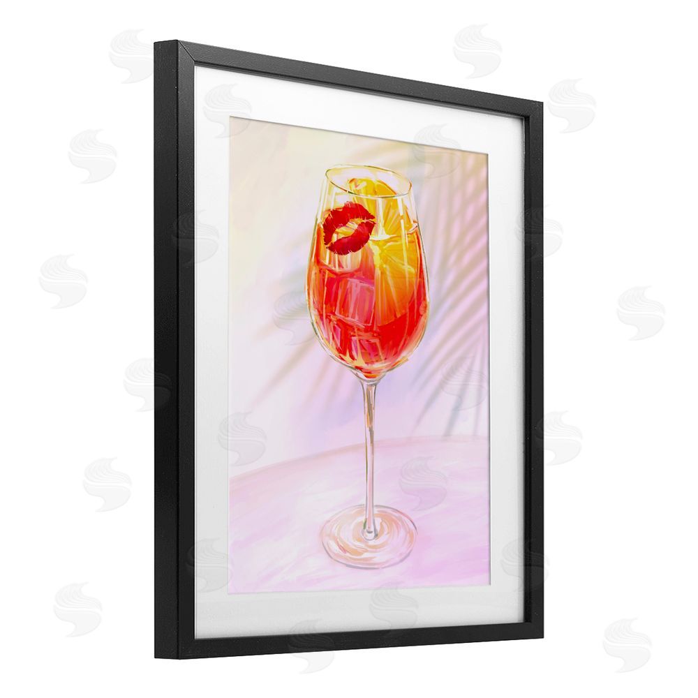 Ziwei Li Summery Citrus Cocktail with Lips Black Framed Print Under Glass Art