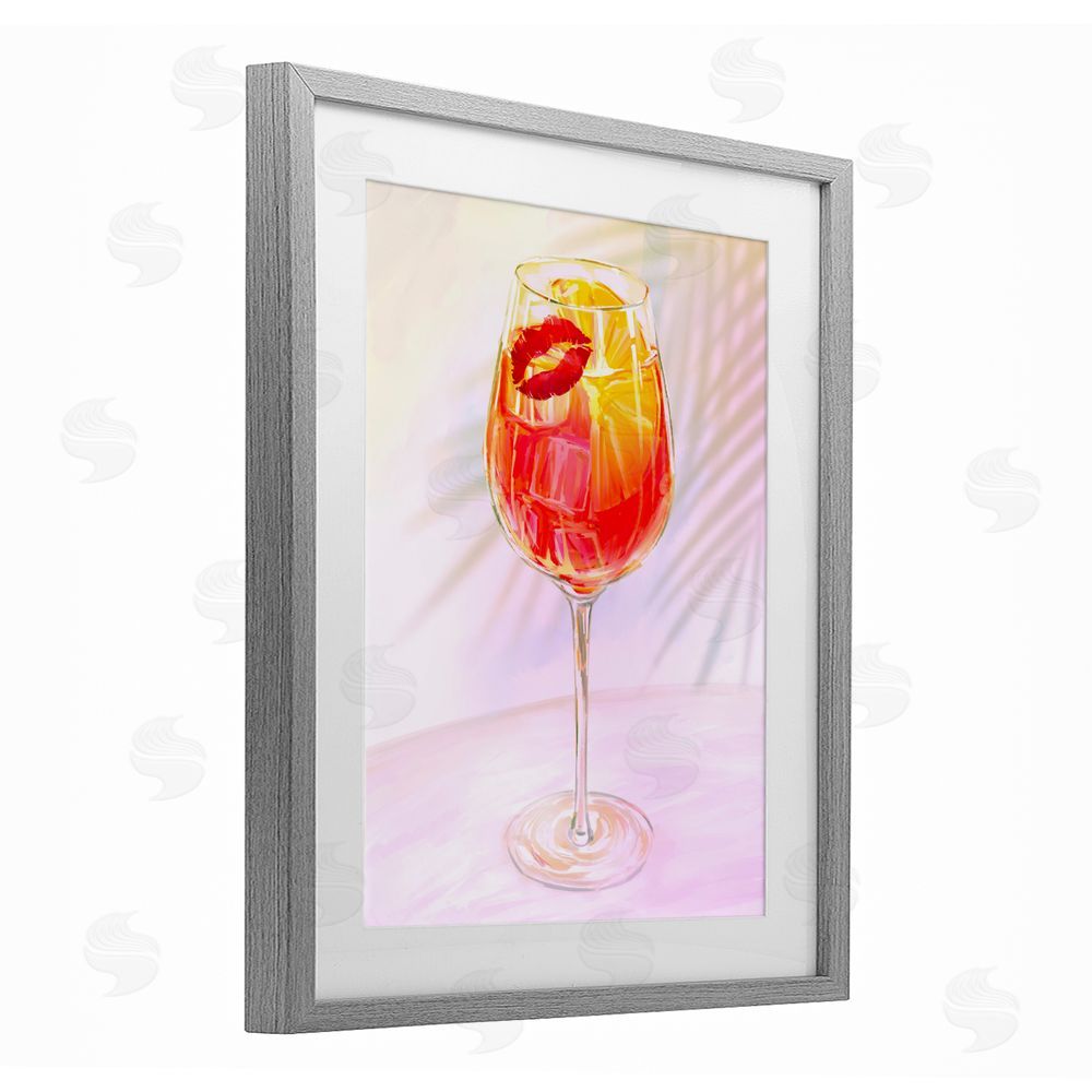 Ziwei Li Summery Citrus Cocktail with Lips Gray Framed Print Under Glass Art