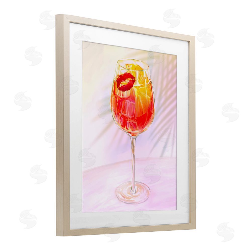 Ziwei Li Summery Citrus Cocktail with Lips Birch Framed Print Under Glass Art