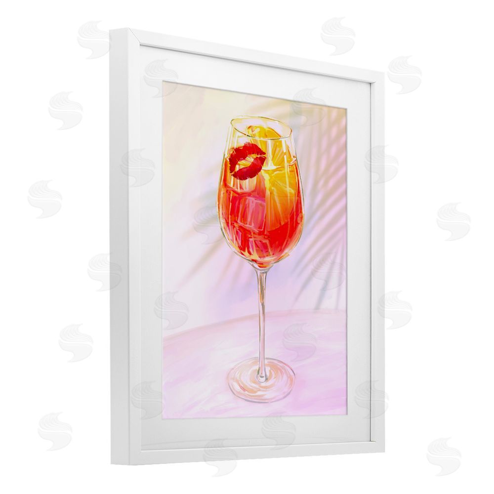 Ziwei Li Summery Citrus Cocktail with Lips White Framed Print Under Glass Art