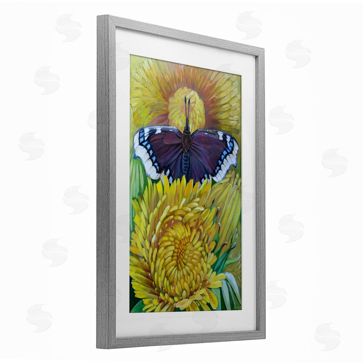 Violeta Vollmer Butterfly & Yellow Chrysanthemums Canvas Wall Art Print