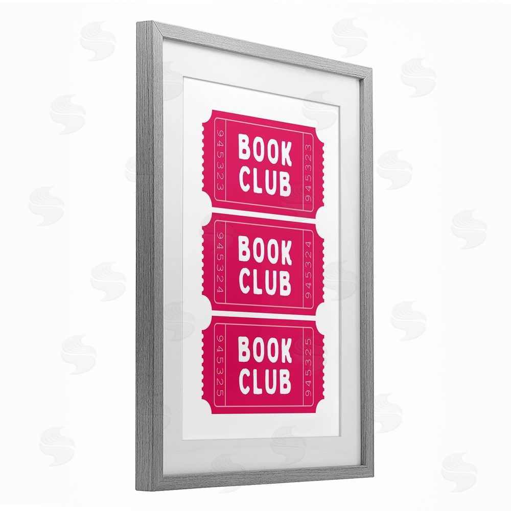 Lettered and Lined Pink Book Club Tickets Gray Framed Print Under Glass Art