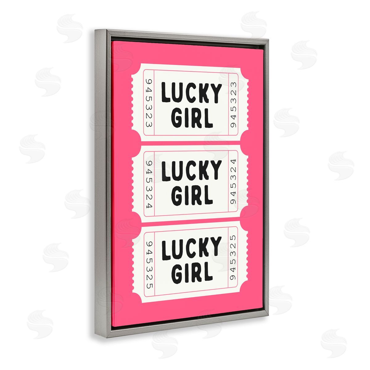 Lettered and Lined Lucky Girl Ticket Stubs Gray Floating Frame Canvas Art Print