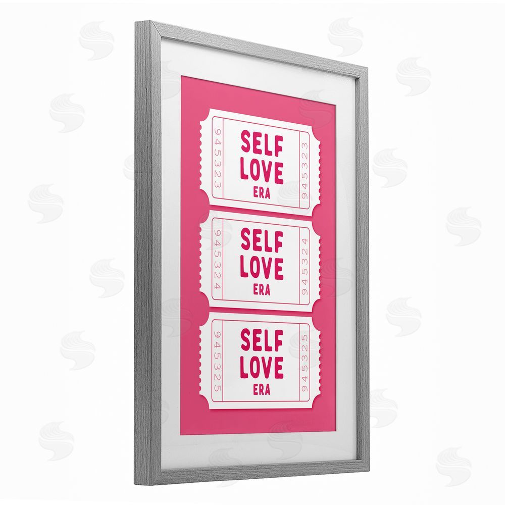 Lettered and Lined Self Love Era Tickets Gray Framed Print Under Glass Art