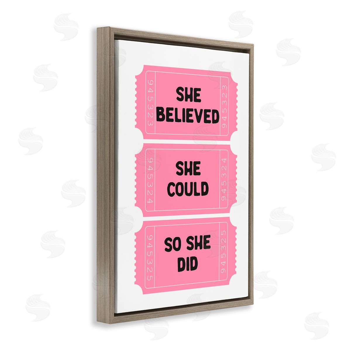 Lettered and Lined She Believed Girl Power Tickets Brown Floating Frame Canvas Art Print