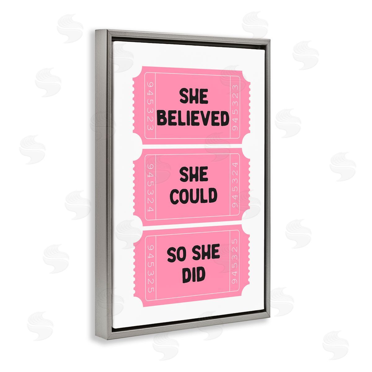 Lettered and Lined She Believed Girl Power Tickets Gray Floating Frame Canvas Art Print