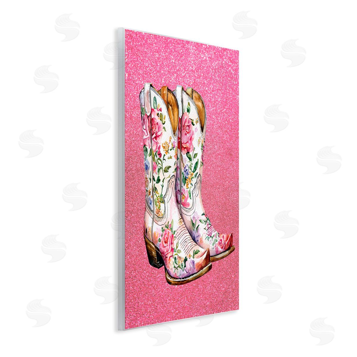 Lettered and Lined Gleaming Floral Cowgirl Boots Wall Plaque Art Print