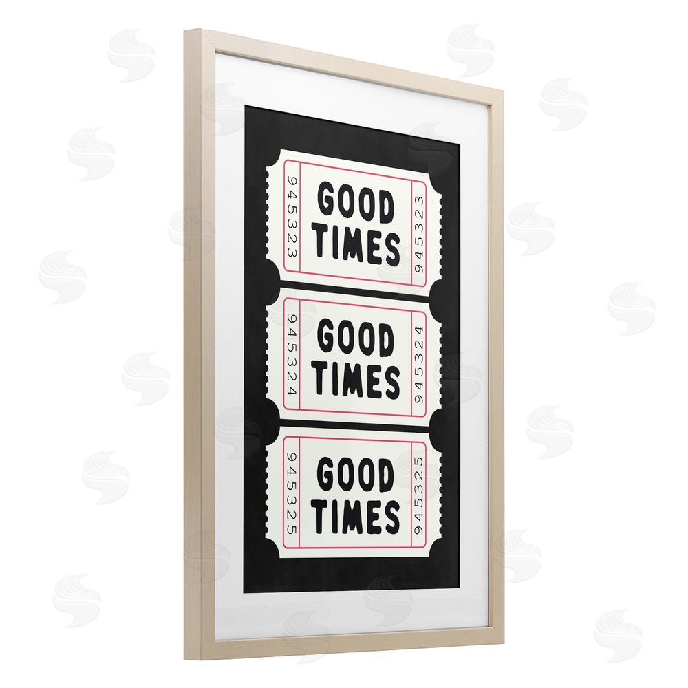 Lettered and Lined Good Times Tickets on Black Birch Framed Print Under Glass Art