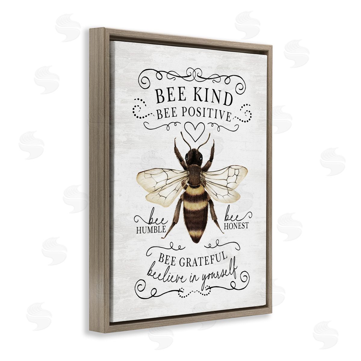 Lettered and Lined Bee Kind & Positive Country Brown Floating Frame Canvas Art Print