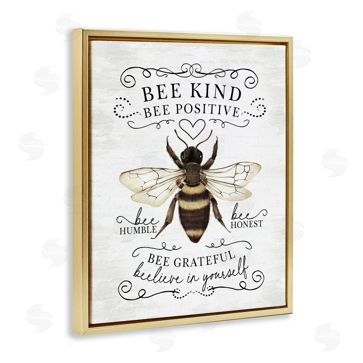 Lettered and Lined Bee Kind & Positive Country Gold Floating Frame Canvas Art Print
