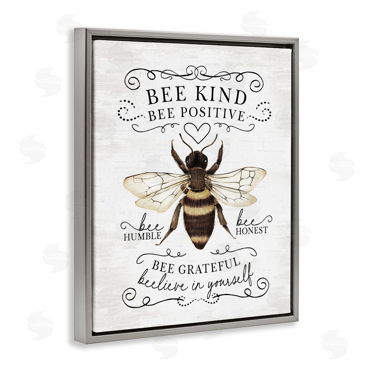 Lettered and Lined Bee Kind & Positive Country Gray Floating Frame Canvas Art Print