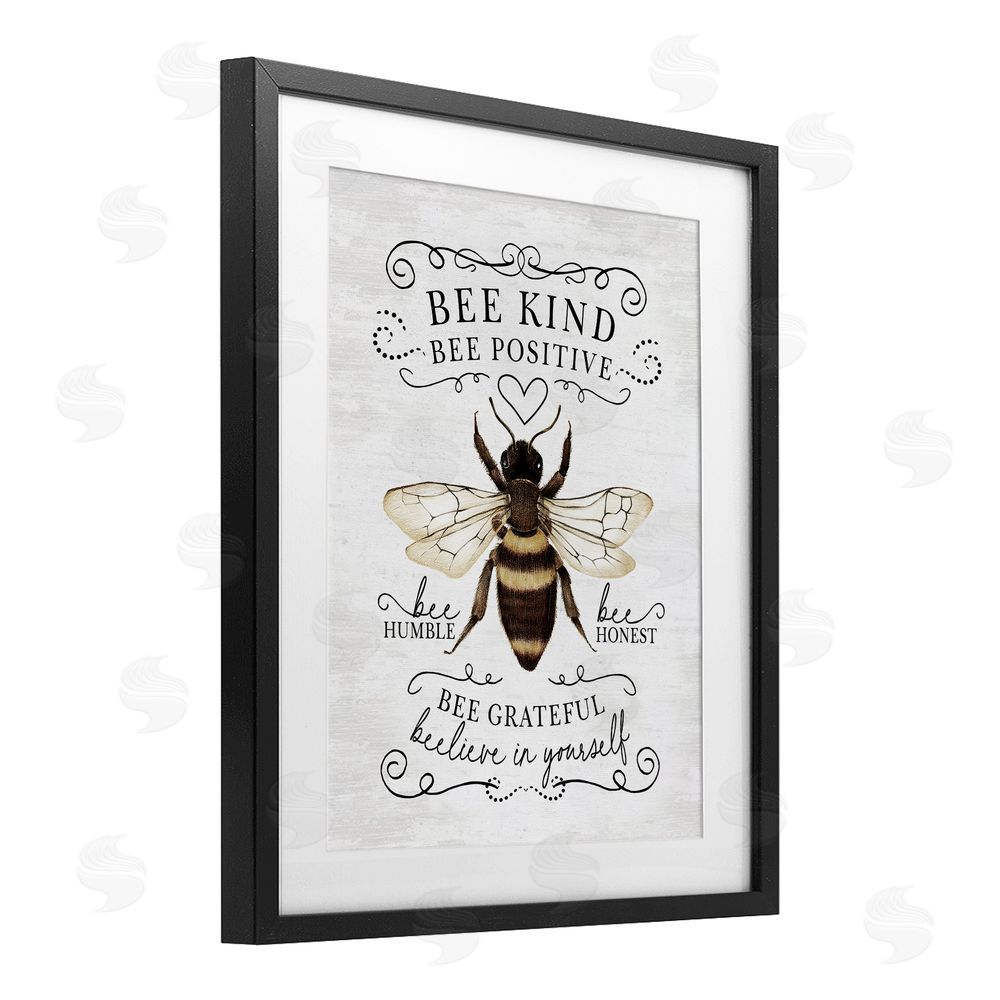 Lettered and Lined Bee Kind & Positive Country Black Framed Print Under Glass Art