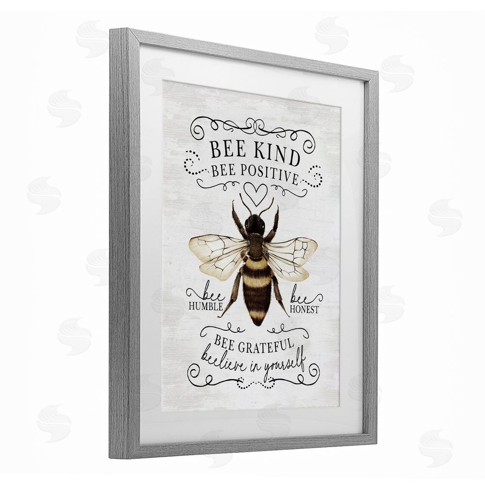 Lettered and Lined Bee Kind & Positive Country Gray Framed Print Under Glass Art