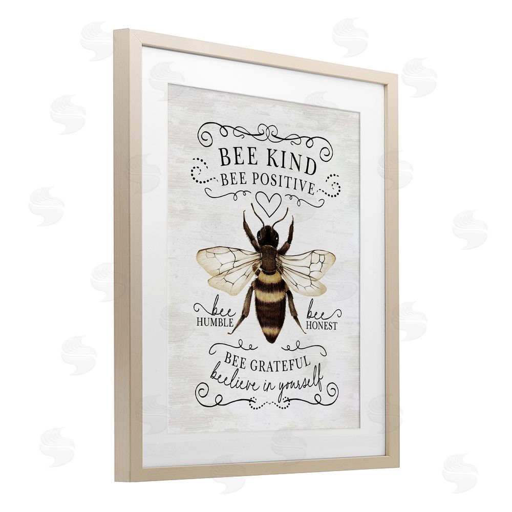 Lettered and Lined Bee Kind & Positive Country Birch Framed Print Under Glass Art