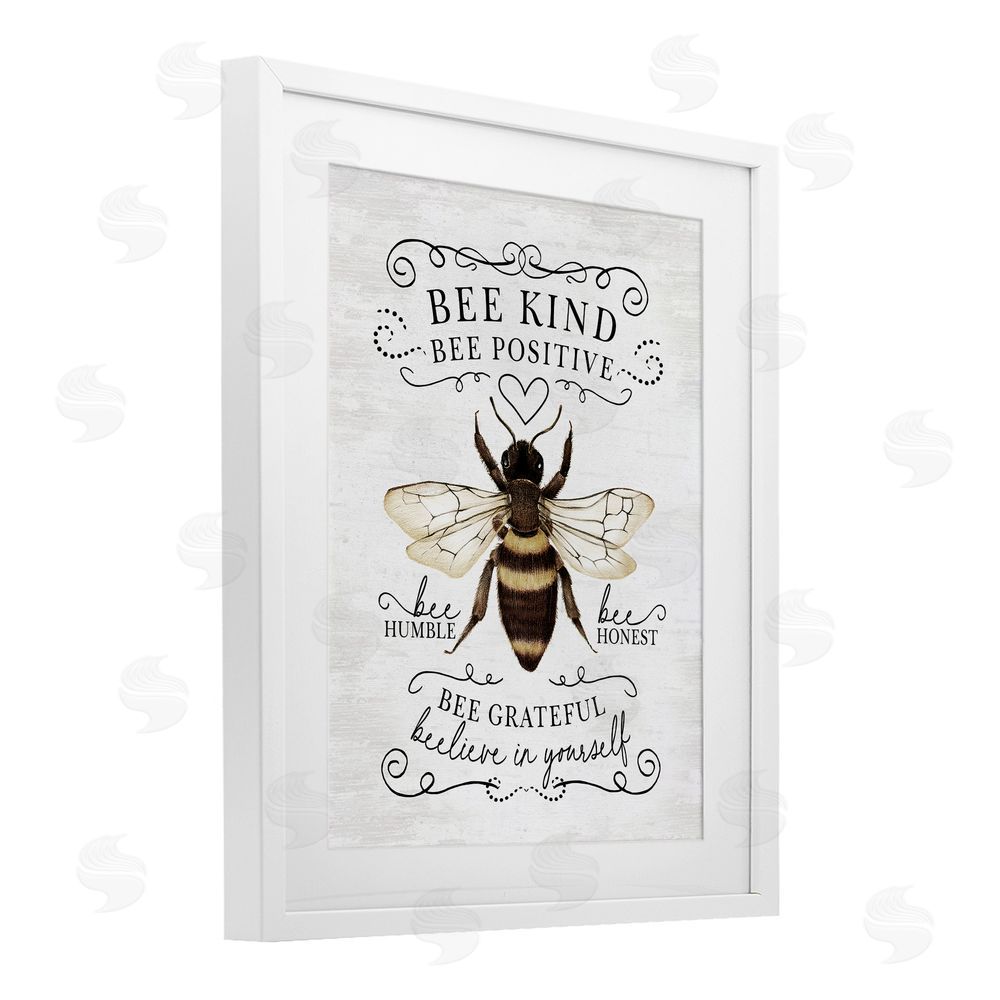 Lettered and Lined Bee Kind & Positive Country White Framed Print Under Glass Art